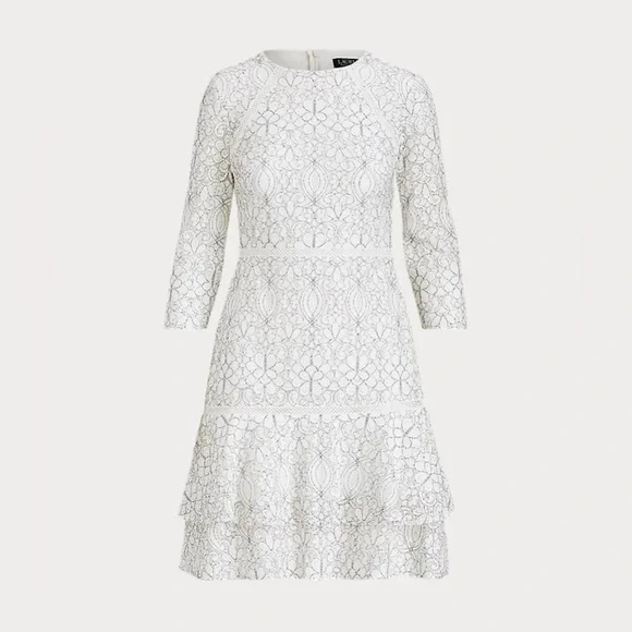 LAUREN Ralph Lauren Cotton Blend Black/ White Lace Dress Size 12 - Picture 2 of 7